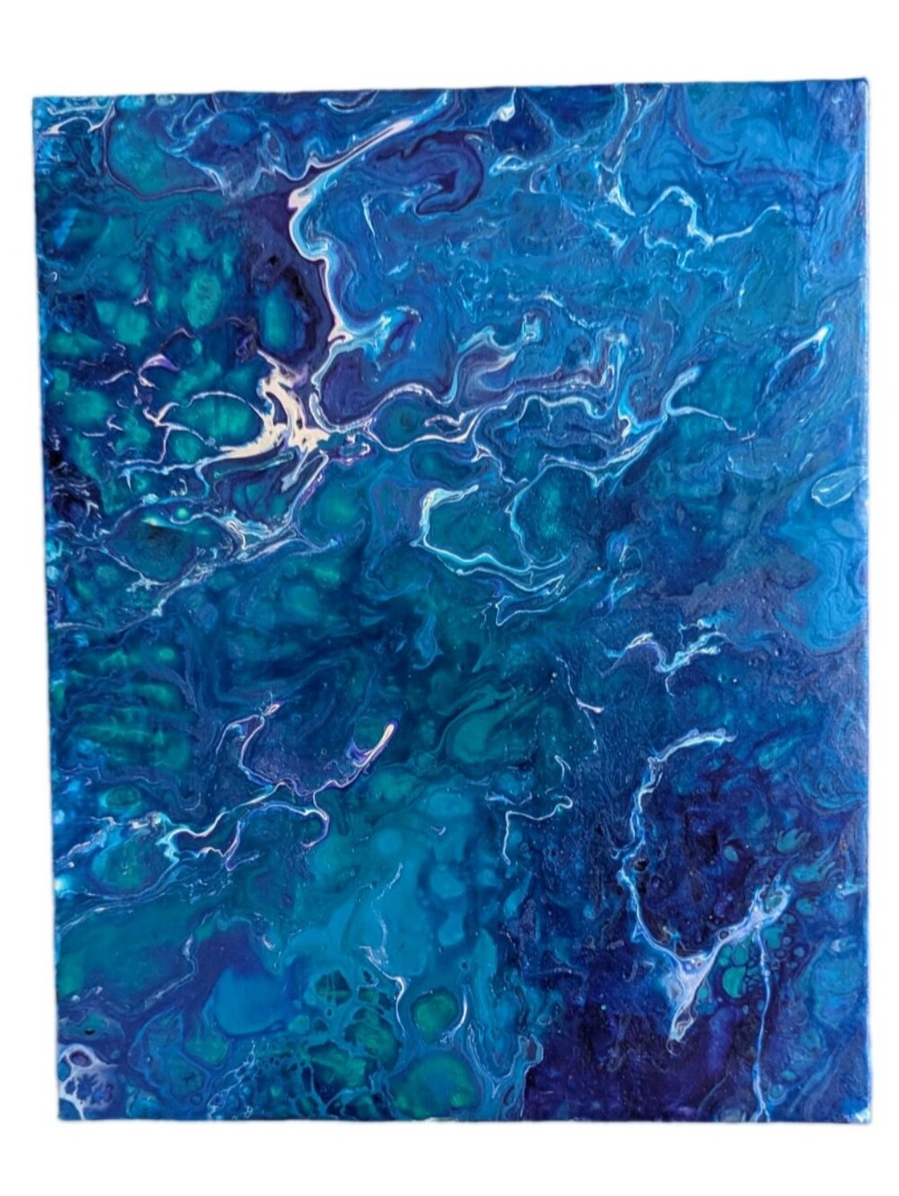 Abstract Fluid Pour Painting Blue Acrylic 8" x 10" Home Decor Wall Art